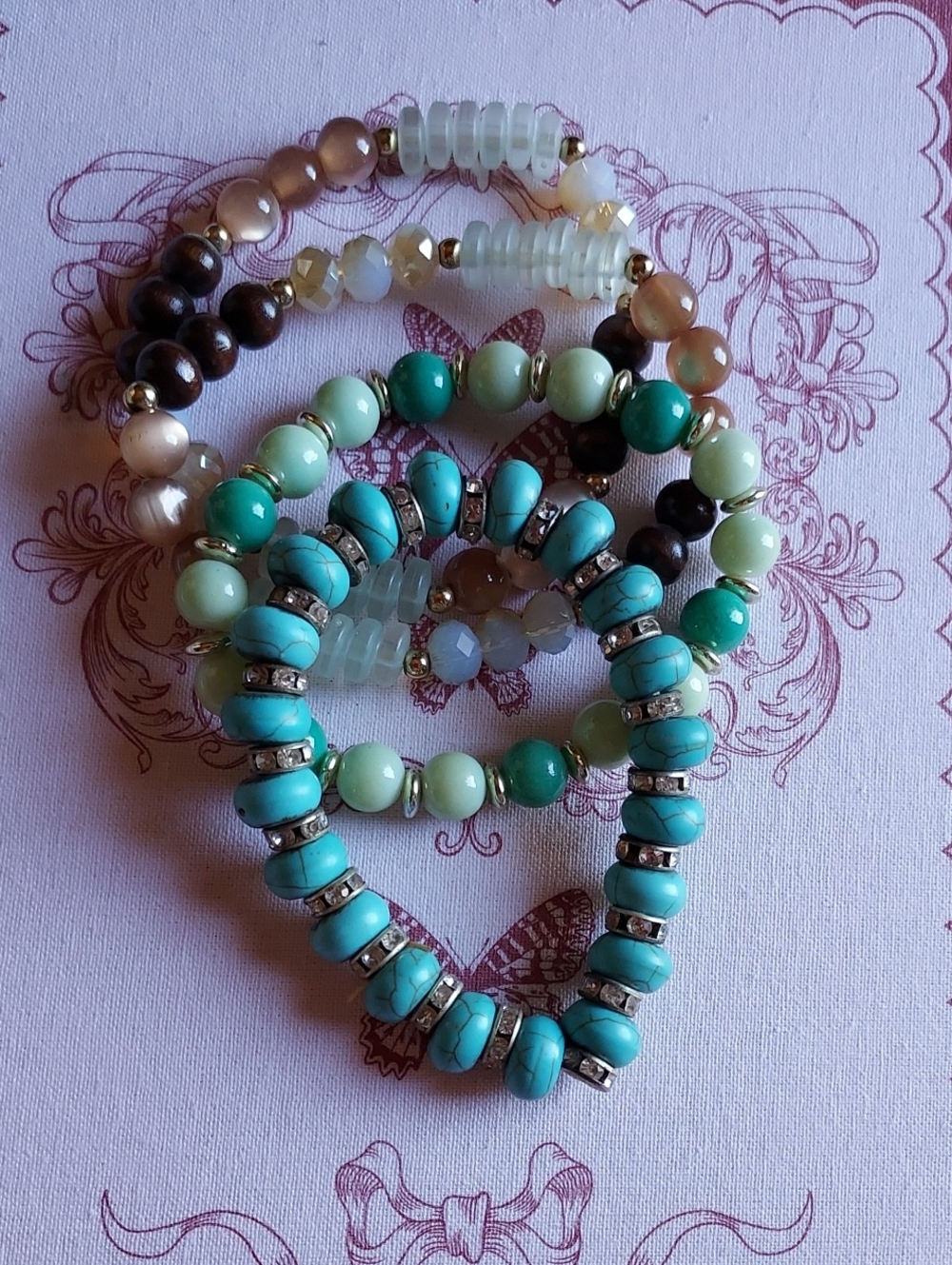 Beaded Stretch Bracelet Set in Turquoise, Mint & Neutral Tones